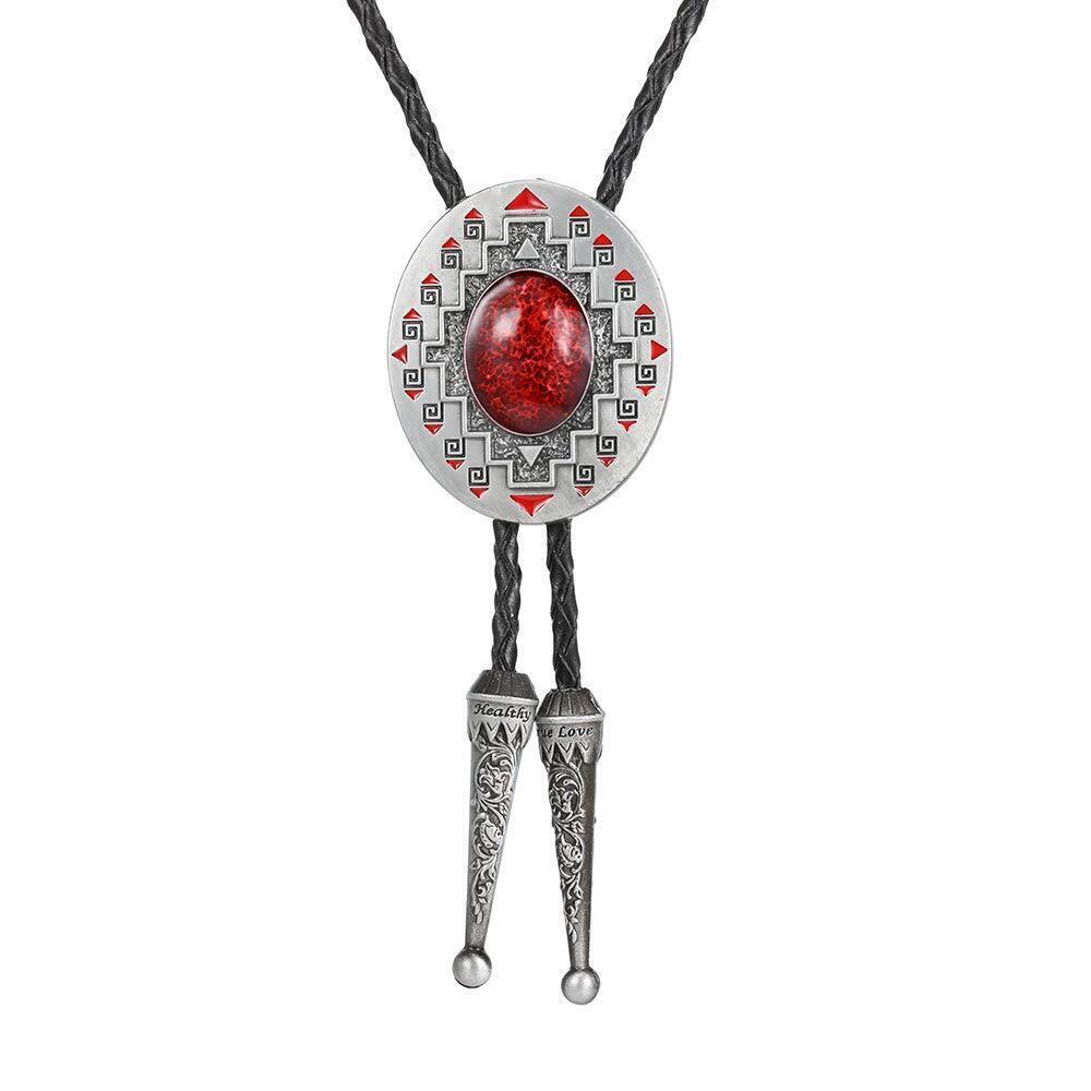 3510 Bolo Tie Native American Cowboy Retro Crystal Red Bola Ties Handmade